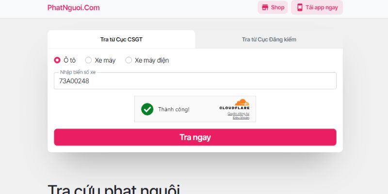 chọn phương tiện, nhập biển tra cứu