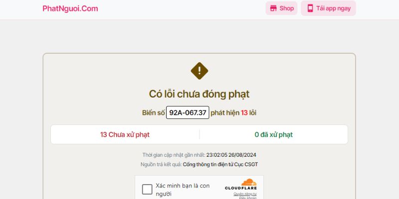 trả kết quả tra cứu phạt nguội quảng nam