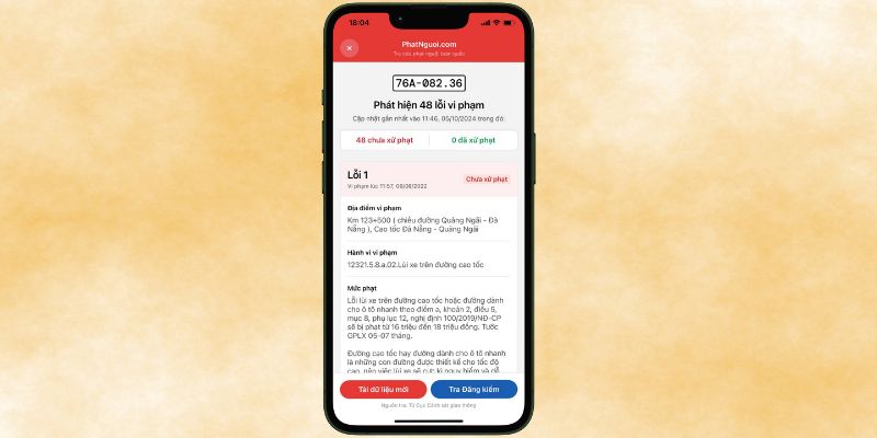 Xem kết quả tra cứu trên app