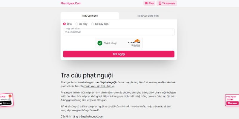 Nhập biển số tra cứu phạt nguội