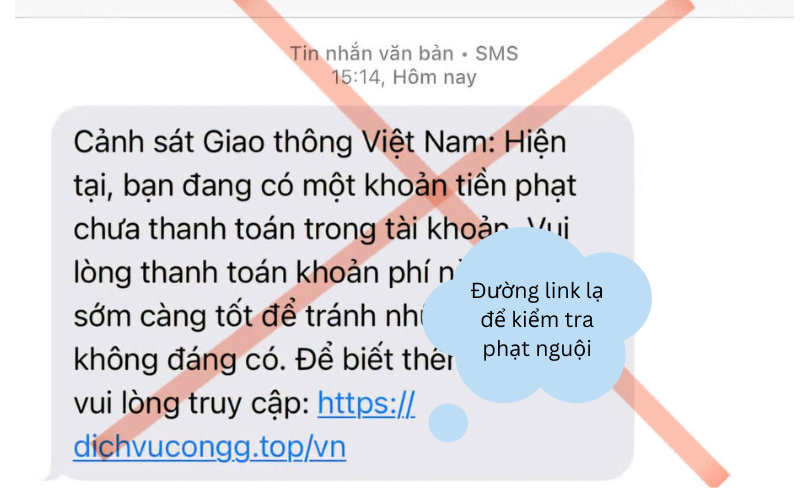 Tin nhắn kèm đường link lạ kiểm tra phạt nguội